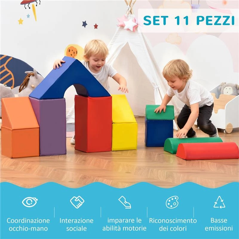 SET DI COSTRUZIONI MORBIDE PER BAMBINI DA 1-3 ANNI CON 11 FORME, IN PU E EPE, COLORI VARI