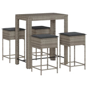 Set Bar da Giardino 5 pz | Set Salotto da Giardino con Cuscini in Polyrattan Grigio