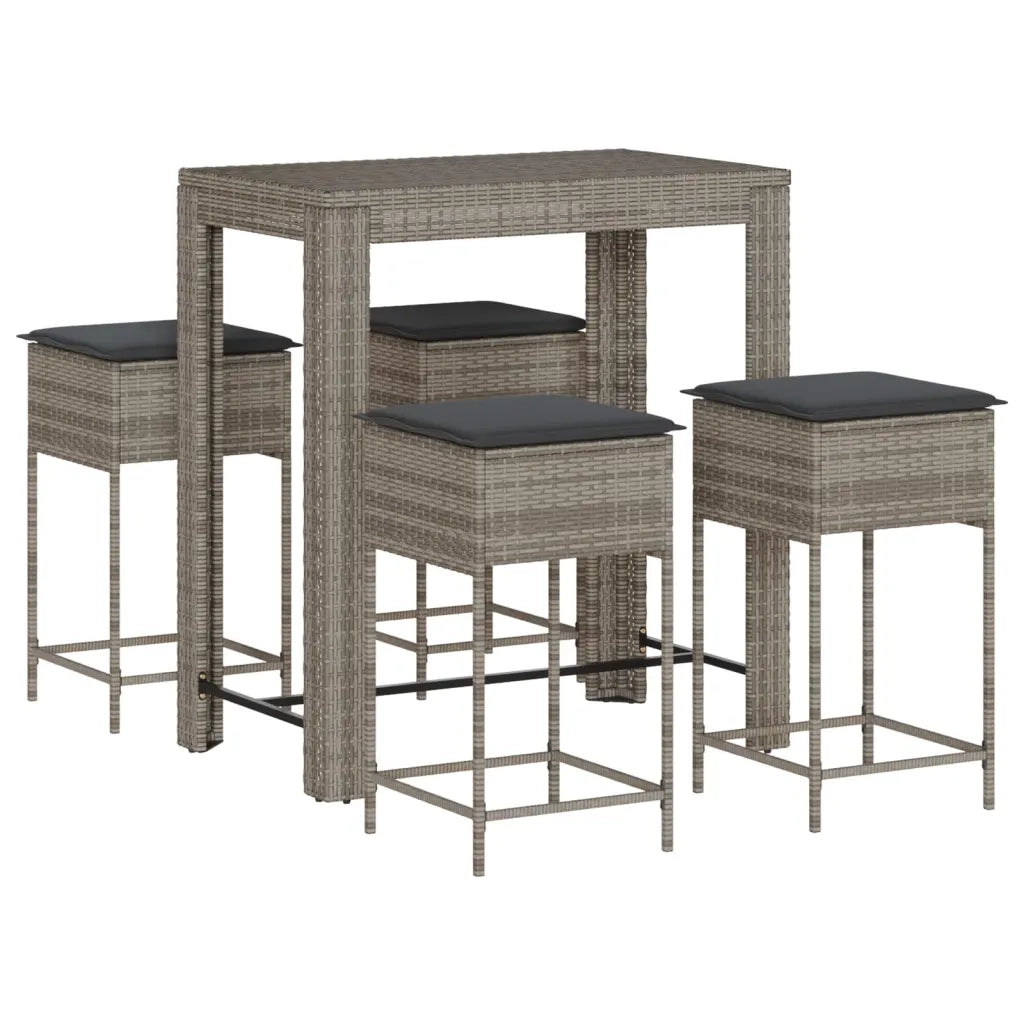 Set Bar da Giardino 5 pz | Set Salotto da Giardino con Cuscini in Polyrattan Grigio