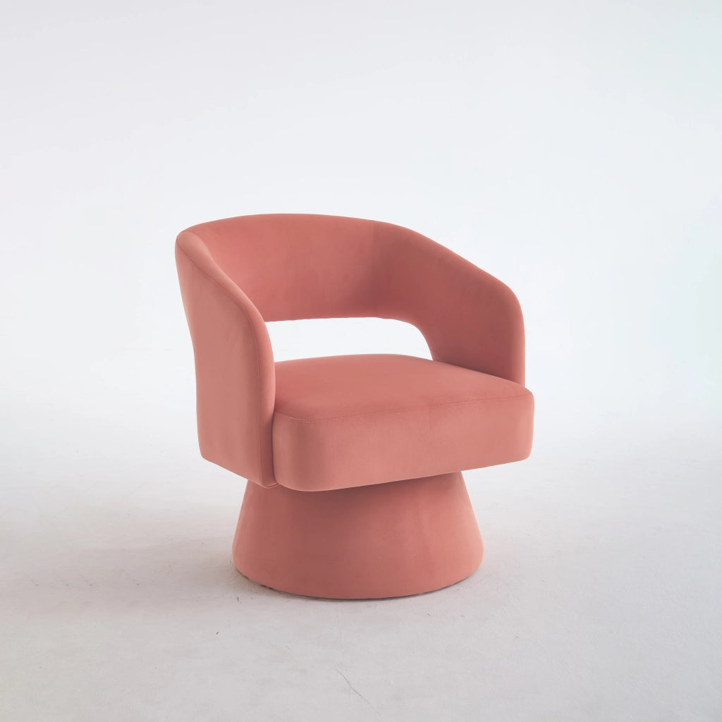 POLTRONA Girevole in Chenille Rosa con Base in Legno