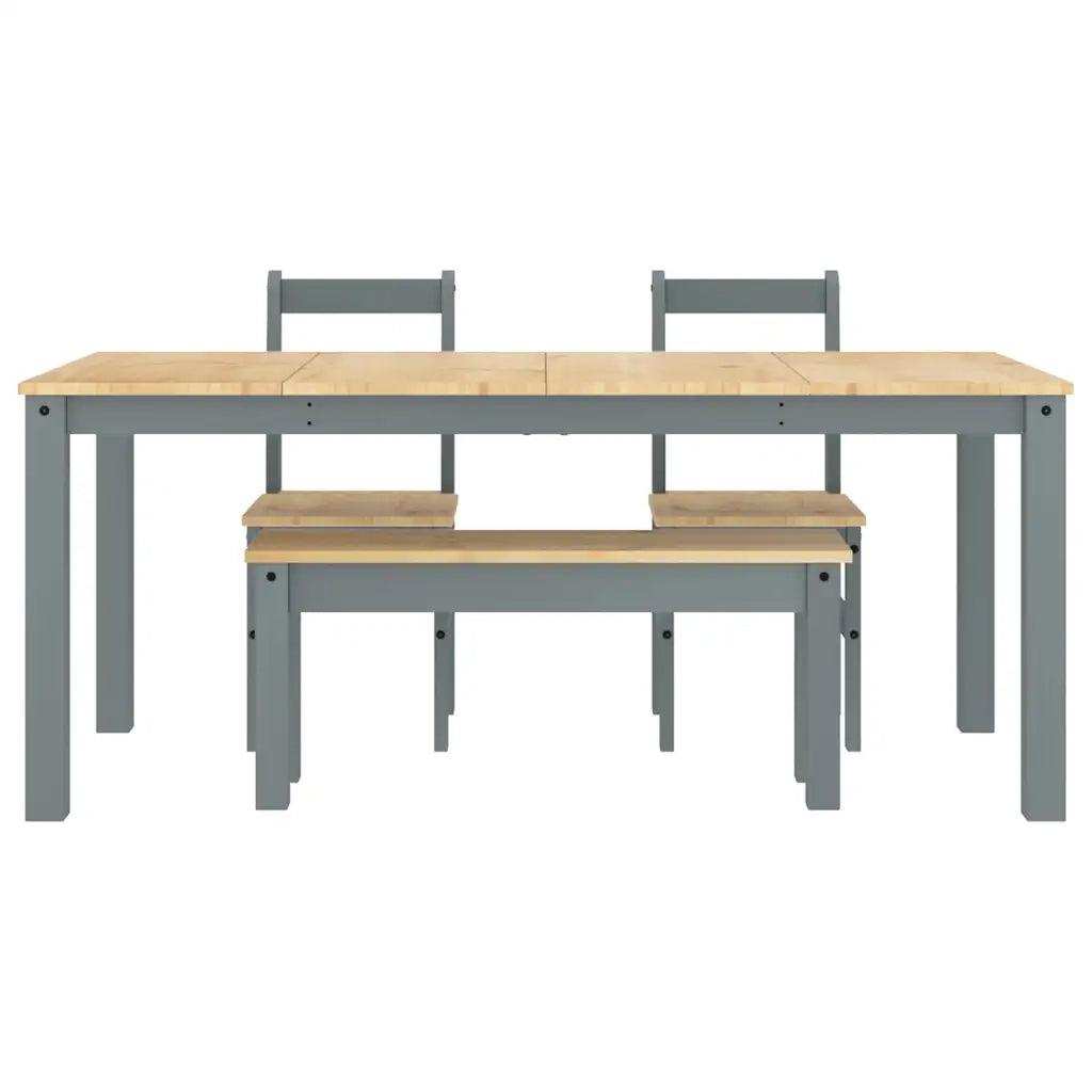 Set da Pranzo 4 pz Panama Grigio in Legno Massello di Pino 3345186