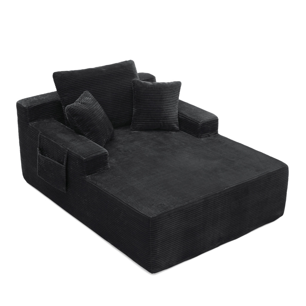 Divano Letto Convertibile con Tasche Laterali, Cuscini, in Corduroy Nero
