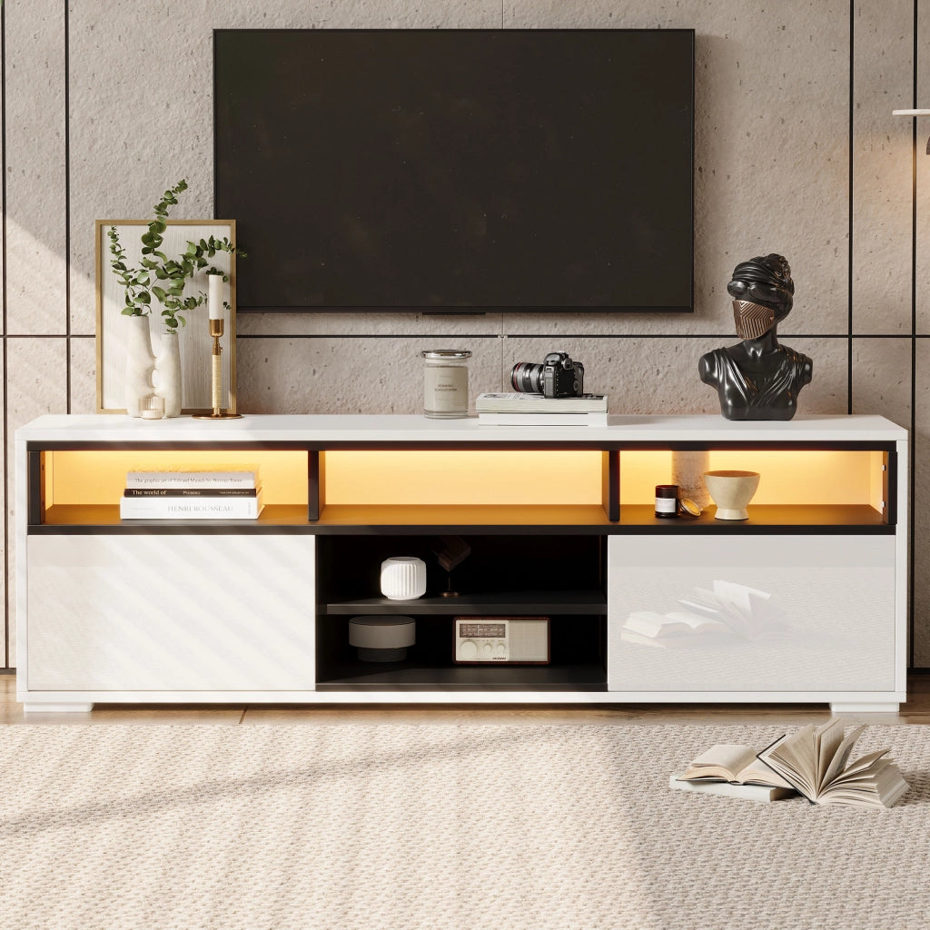 Mobile porta TV con LED e finitura lucida in pannello truciolare bianco 150 × 35 × 50 cm