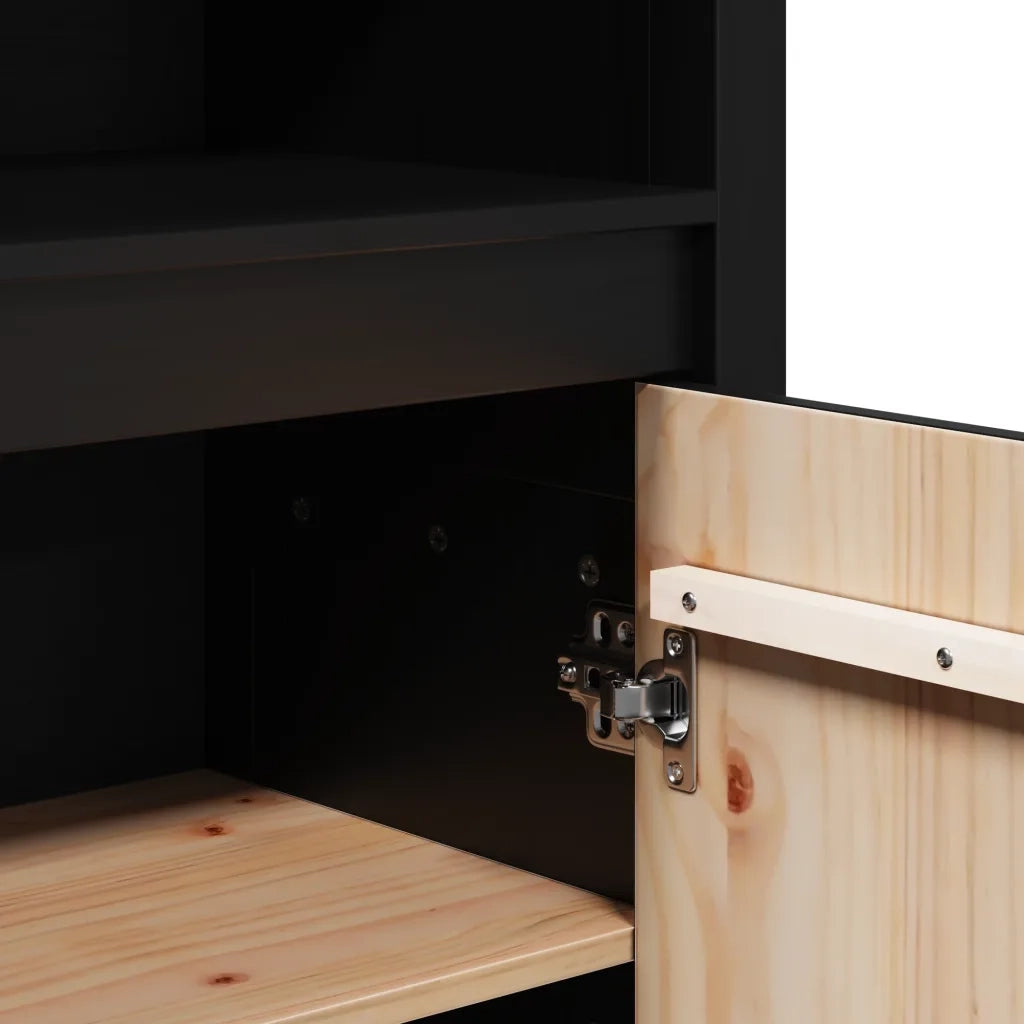 Credenza Nera 80x35x154 cm in Legno Massello di Pino 823523