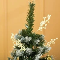 Albero di Natale Innevato 150cm con Bacche Decorative Bianche, Base Rimovibile Pieghevole, 378 Rami, Verde