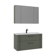 Set mobile lavabo con specchio (2 pezzi) "Bari 100 v2" - 100 x 45 x 55 cm - Verde opaco