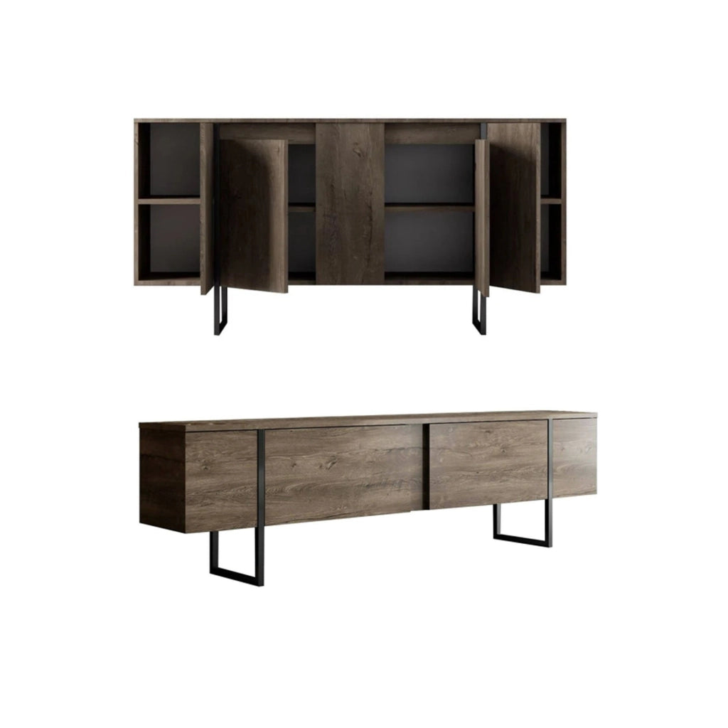 Pignano, set Mobili da Soggiorno Modulabile, Marrone Noce