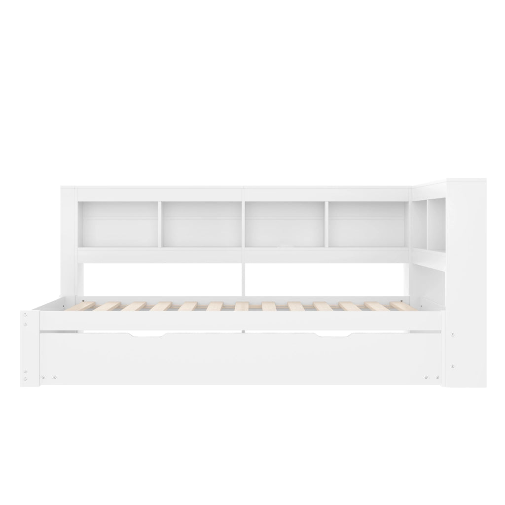 Daybed 90x200 cm con letto estraibile, prese e 2 porte USB, bianco