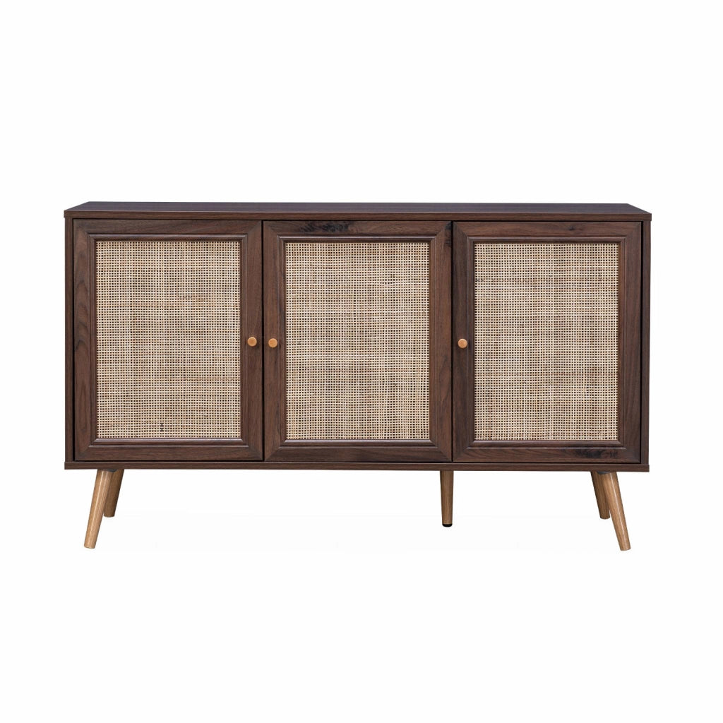 Credenza 3 ante in cannage, 120 cm, marrone scuro