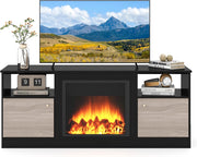 Mobile TV con Camino Elettrico Modulabile, Console di Stoccaggio con Illuminazione LED RGB Telecomando, Panca TV Fino a 65", Ripiani Regolabili, Design Elegante, Carico 95 kg