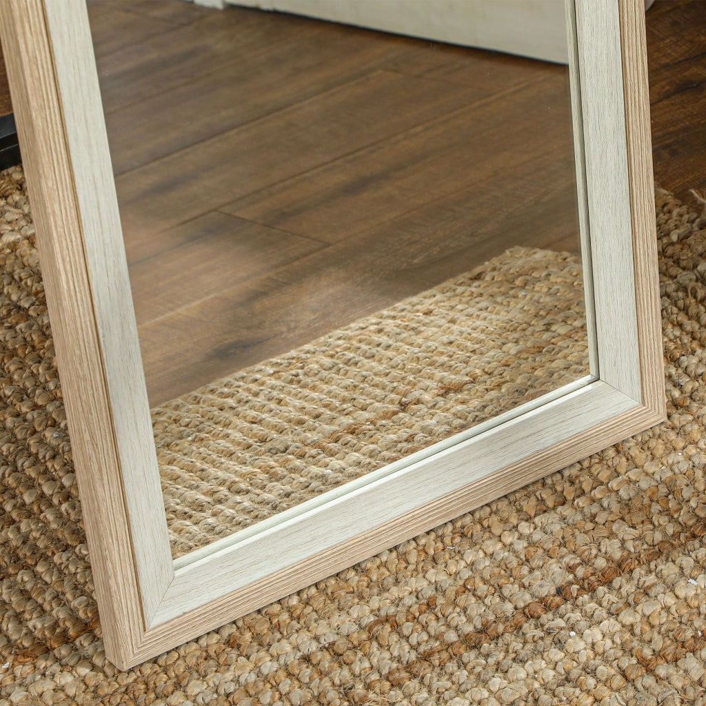 Specchio a Pieno Corpo 157x37 cm con Cornice in MDF e Supporto Bianco e Naturale ¨C zephmum ¨C Bianco/Naturale 157x37