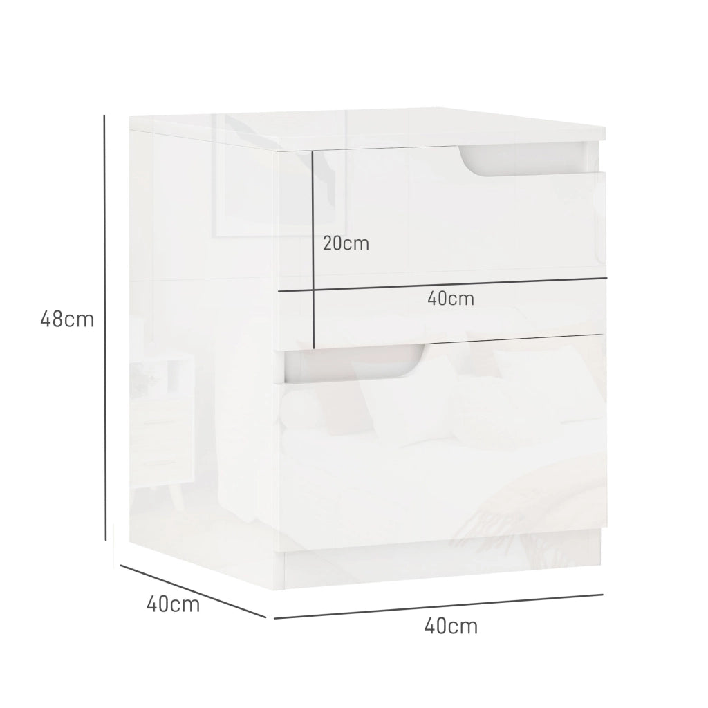 Comodino Moderno in Legno con 2 Cassetti ¨C zephmum ¨C Bianco Lucido 40x40x48 cm