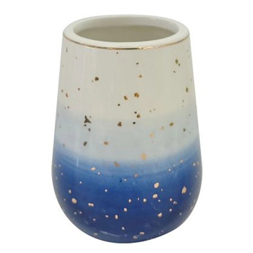 Trade Shop - Bicchiere Porta Spazzolini Dentifricio Blu Bianco Accessori Arredo Bagno 79967 -
