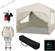 Tenda da Festa con Pareti - Beige - Ripiegabile - Easy up - Pergola - Imbottita e Resistente all'Acqua - 3x3 m