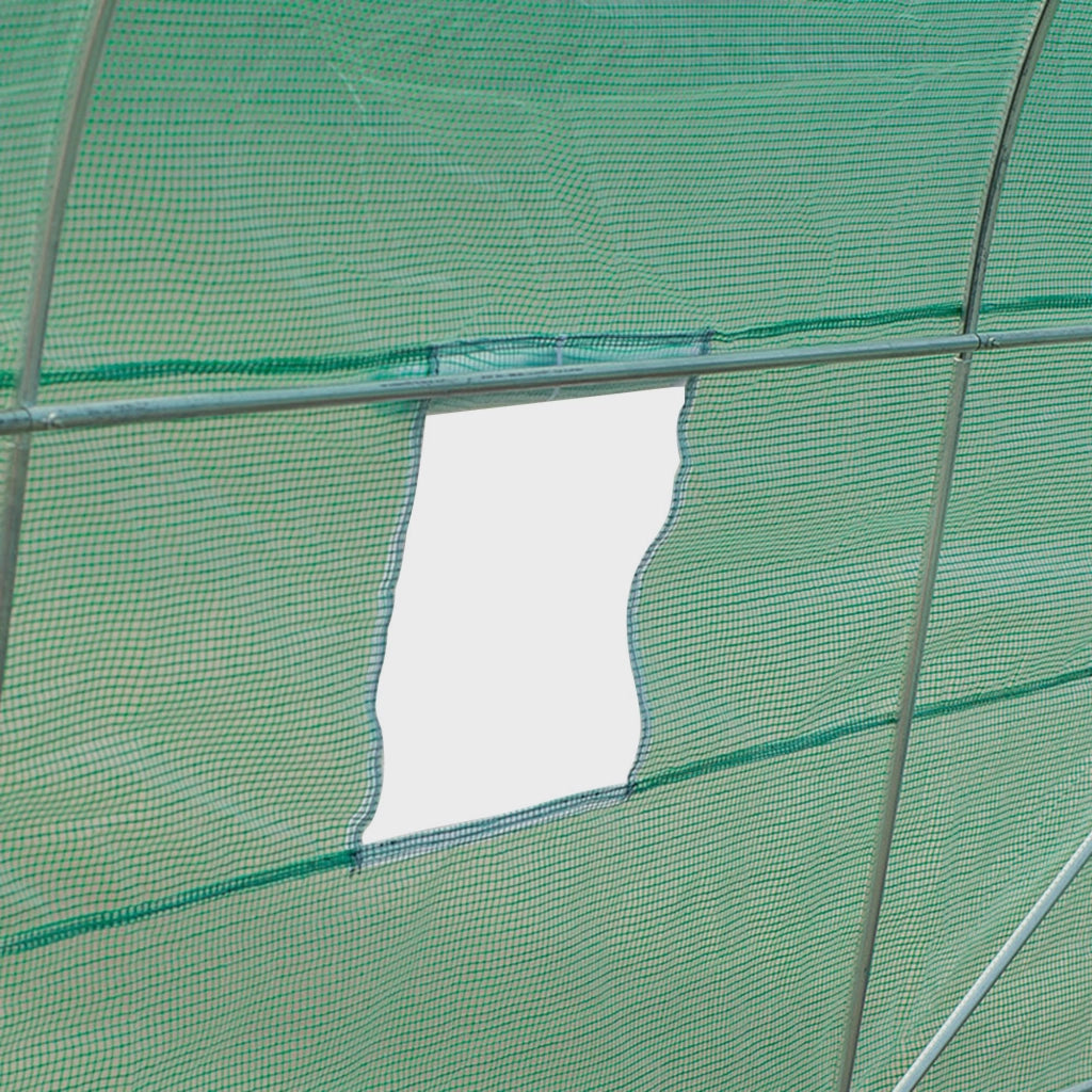 Serra a tunnel con finestre, struttura in acciaio, 445x190x200 cm, verde