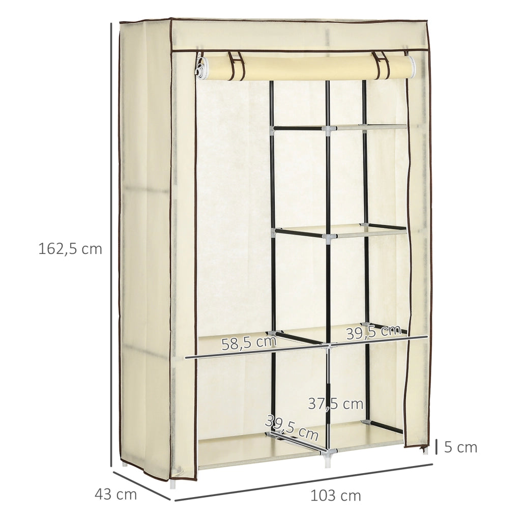 Armadio in tessuto 103x43x162.5 cm con 1 barra appendiabiti e 6 ripiani in acciaio bianco crema