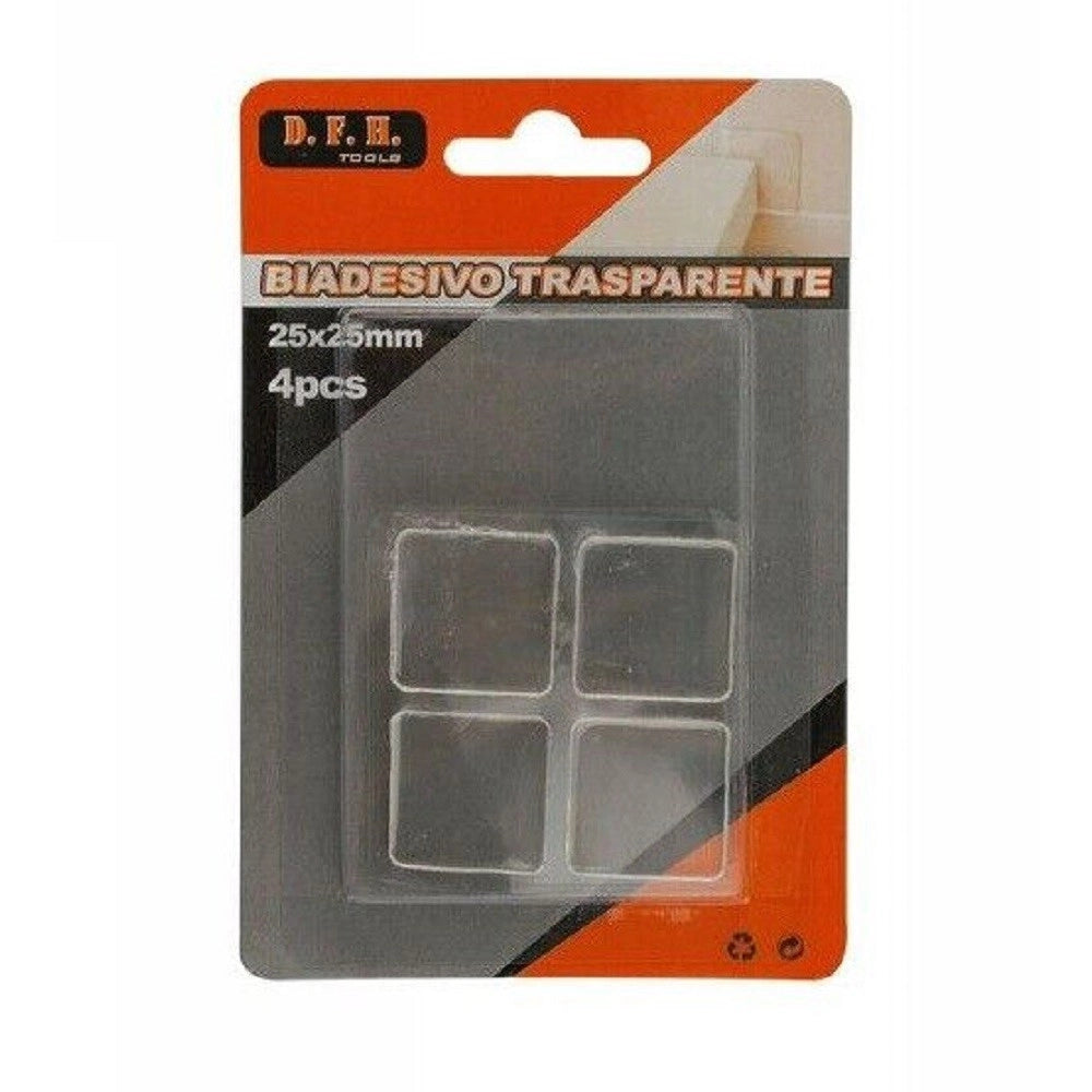 Trade Shop - Set 4 Pezzi Gommini Biadesivo Trasparente Protezione Quadrati 25 X 25 Mm 66104 -