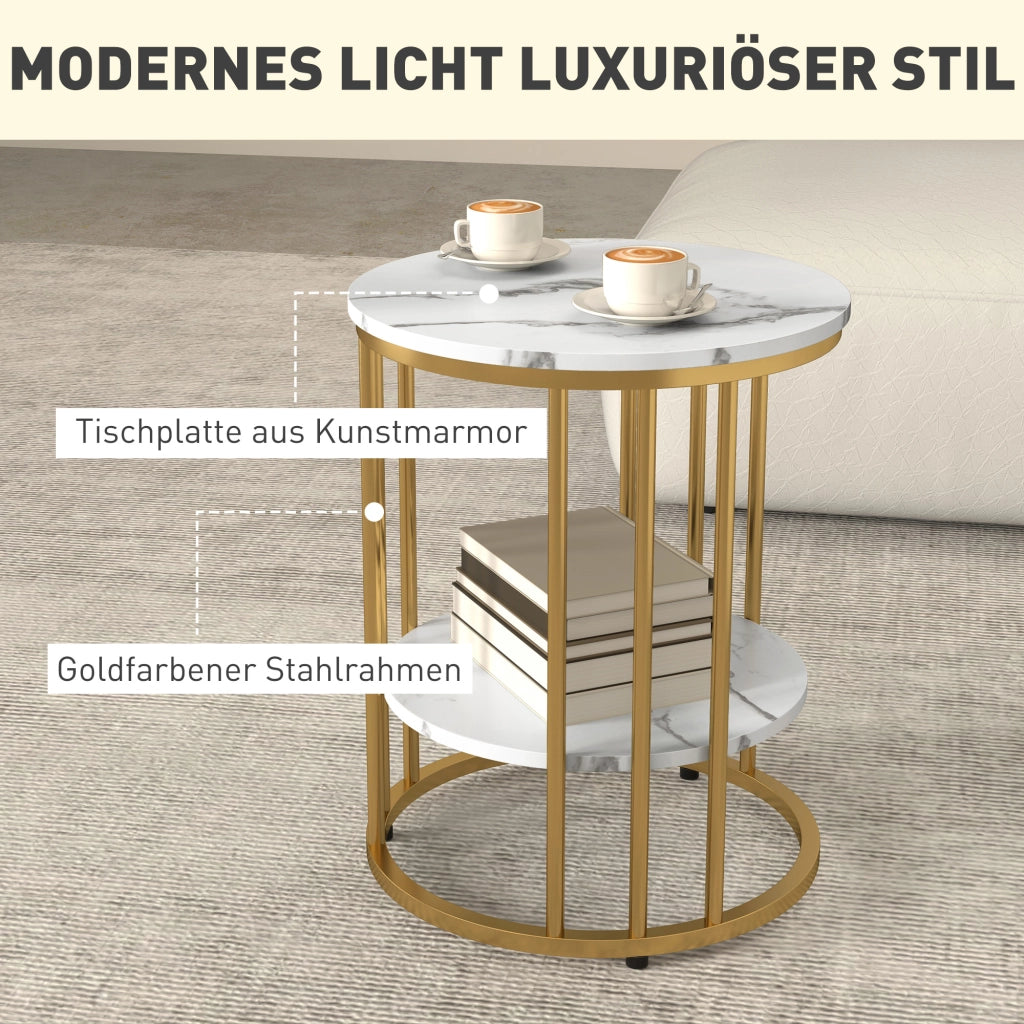TAVOLINI da salotto Set da 2 pezzi Effetto marmo Bianco in legno e metallo