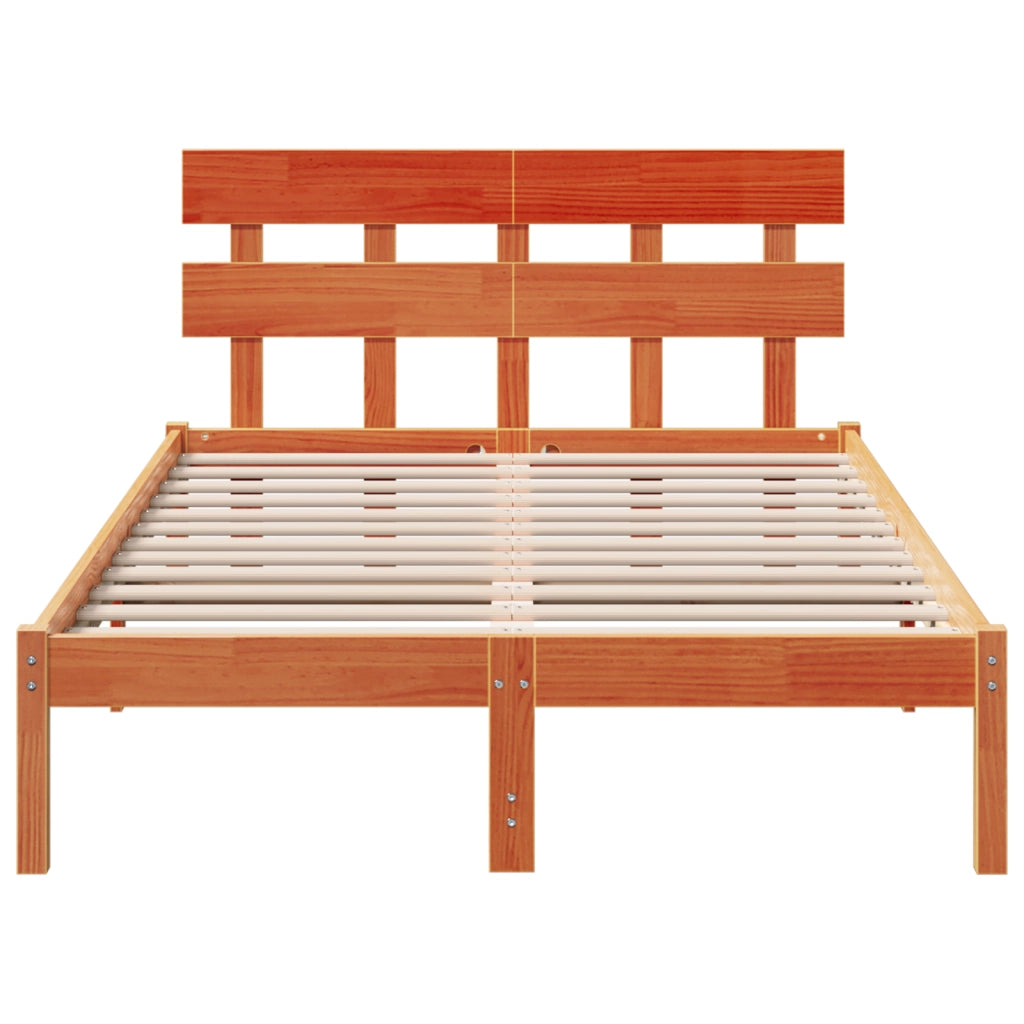 Struttura Letto con Testiera Marrone Cera 120x200 cm Legno Massello di Pino