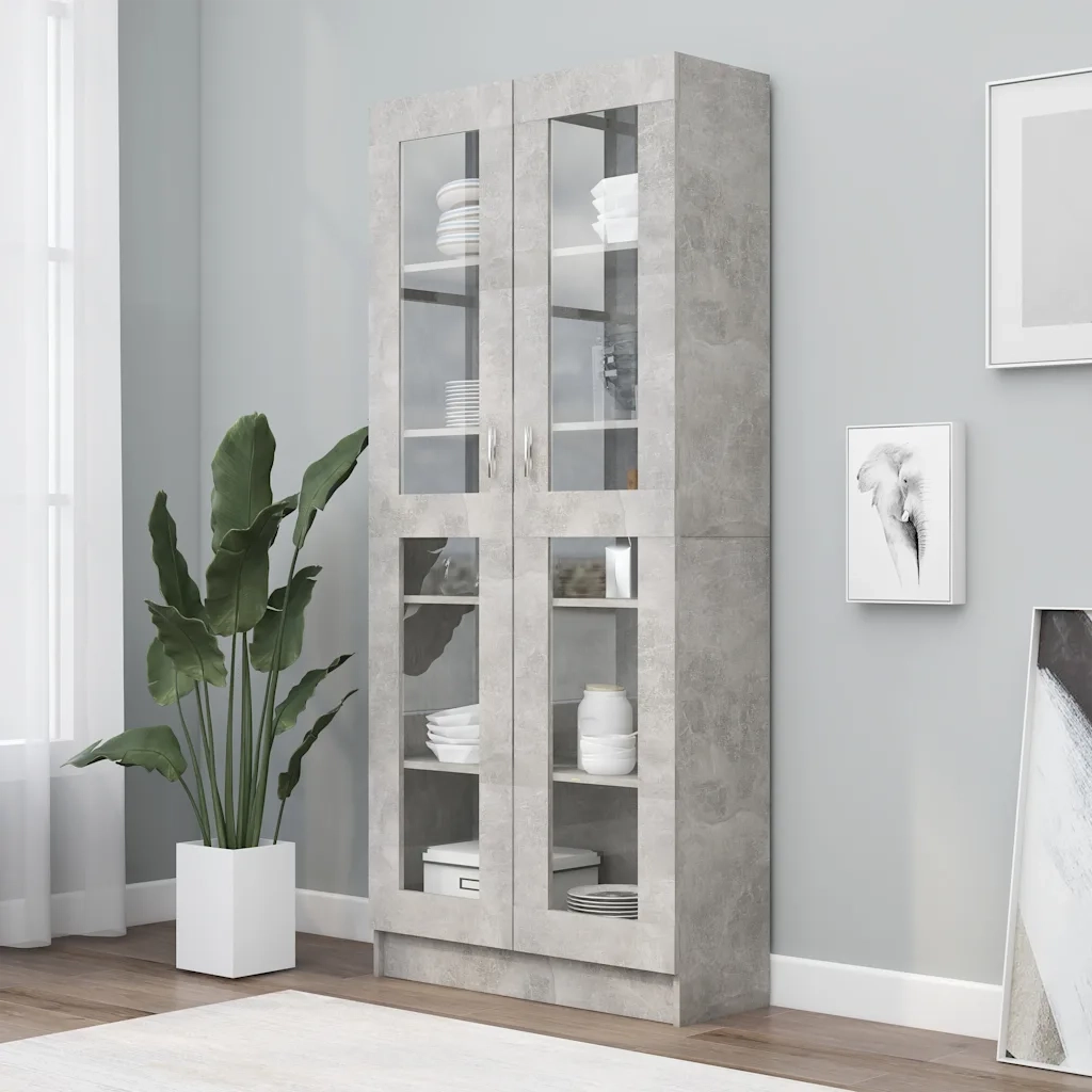 Armadietto Vetrina Grigio Cemento 82,5x30,5x185,5cm Multistrato CFW7592182