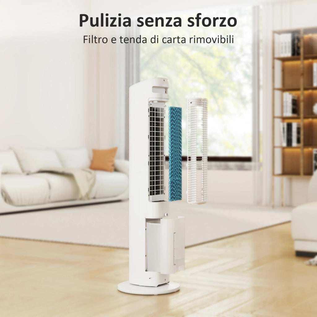 Raffrescatore d'Aria 3-in-1 a Torre 29x29x 97,5 cm Serbatoio 3 Litri con Telecomando in PP Bianco