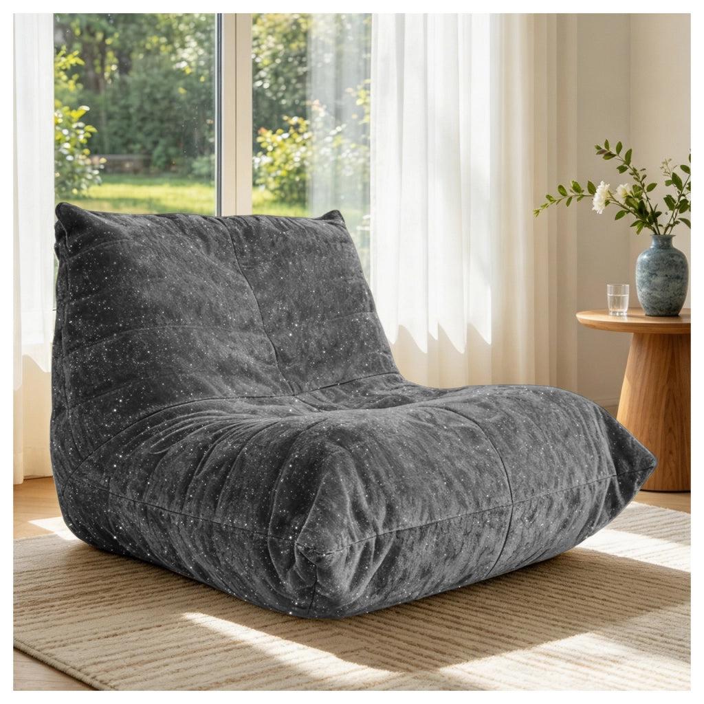 Poltrona pouf a bruco con design ergonomico in tessuto morbido per soggiorno in flanella grigia