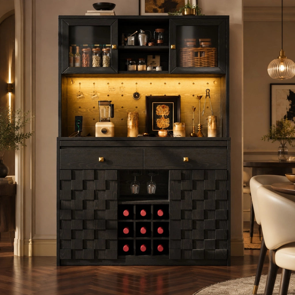 Mobile alto da cucina 120 cm con LED RGB, prese e porte USB nero HAVRYA