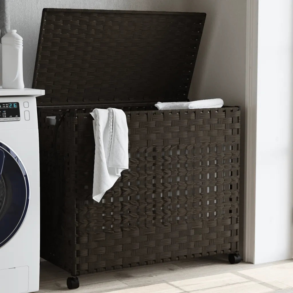 Cesto Portabiancheria Ruote Marrone Scuro 66x35x60 cm Rattan CFW5936662