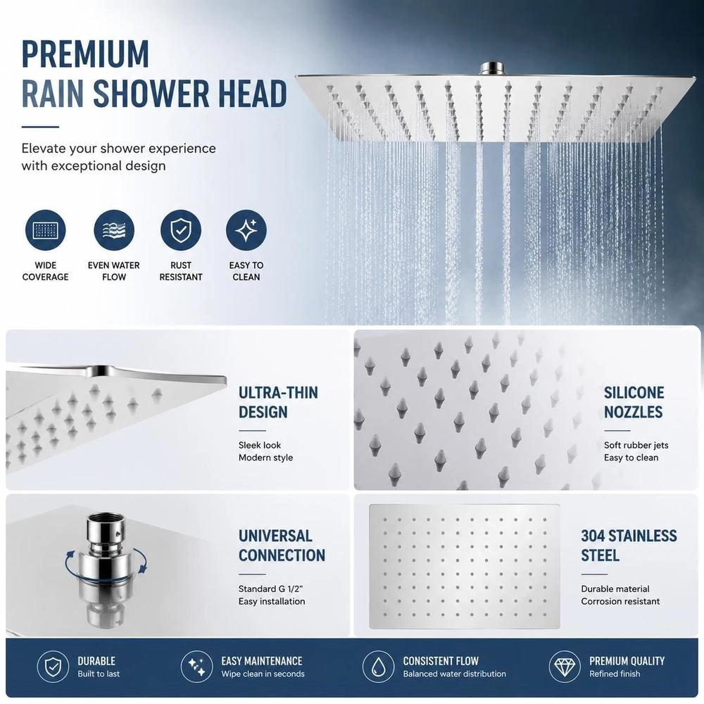 Stainless Steel Rain Shower Head, 20x30 Cm, Rectangular