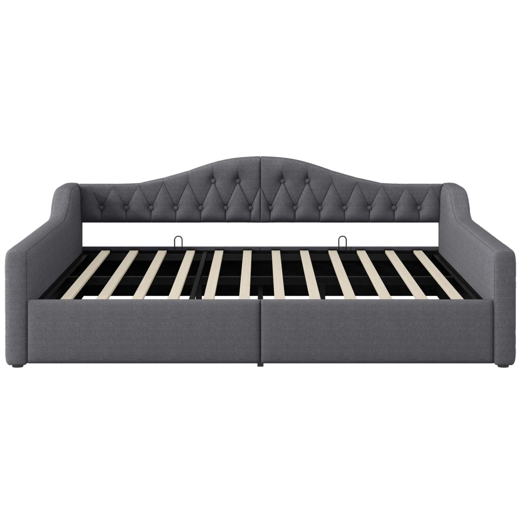 Divano letto 140x200 cm con LED e contenitore; imbottito; grigio