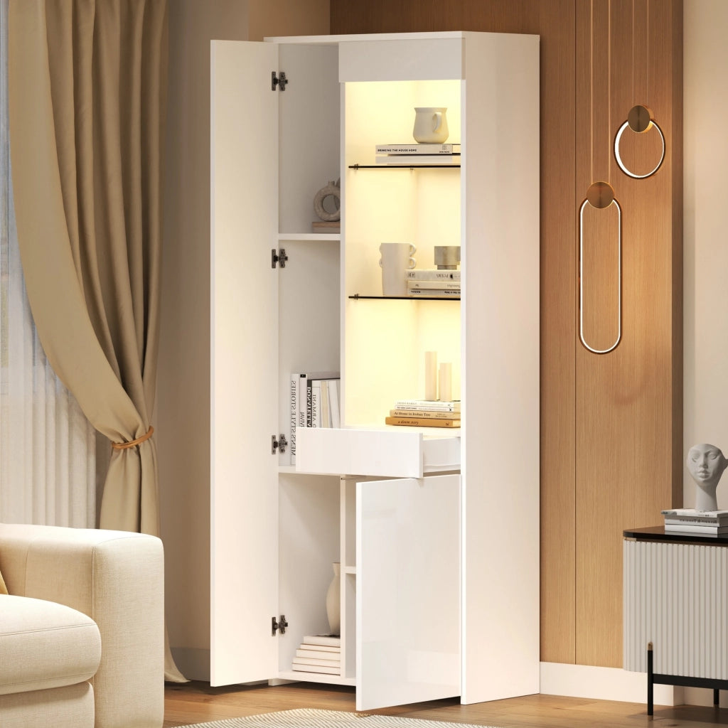 Vetrina alta 70 x 35 x 180 cm con luci a LED e cassetto