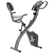 EasyComfort Cyclette Pieghevole 2 in 1, Resistenza Magnetica Regolabile 8 Livelli, Bici da Fitness con Sensore di Frequenza Cardiaca, Elastici per Braccia, Schermo LCD, Volano 2.5kg, Grigio