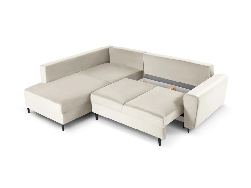 Cosmopolitan Design - Divano convertibile angolare sinistro con contenitore "Kyoto" 5 posti in velluto beige chiaro 