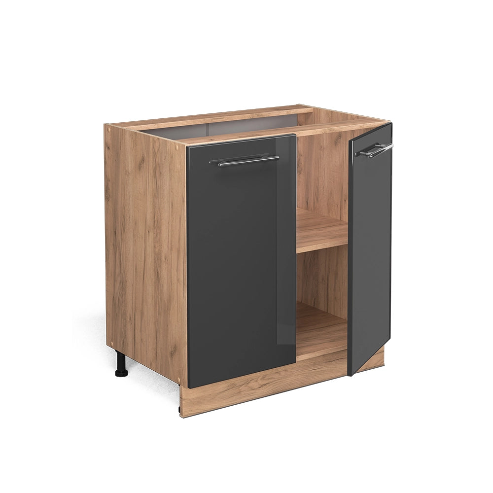 Mobiletto base cucina Fame-Line Antracite lucido/Rovere dorato 80 cm con ripiano, senza piano di lavoro Vicco