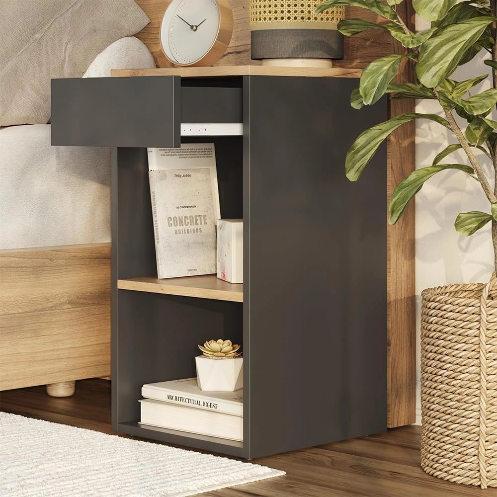 Comodino camera da letto Dany, Antracite, 35 x 65 cm con 1 cassetto