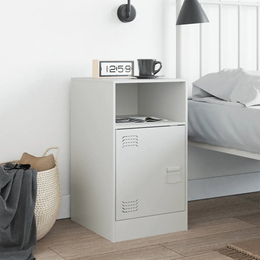 Comodino | Armadio da Notte | Mobiletto da notte Bianco 34,5x39x62 cm in Acciaio