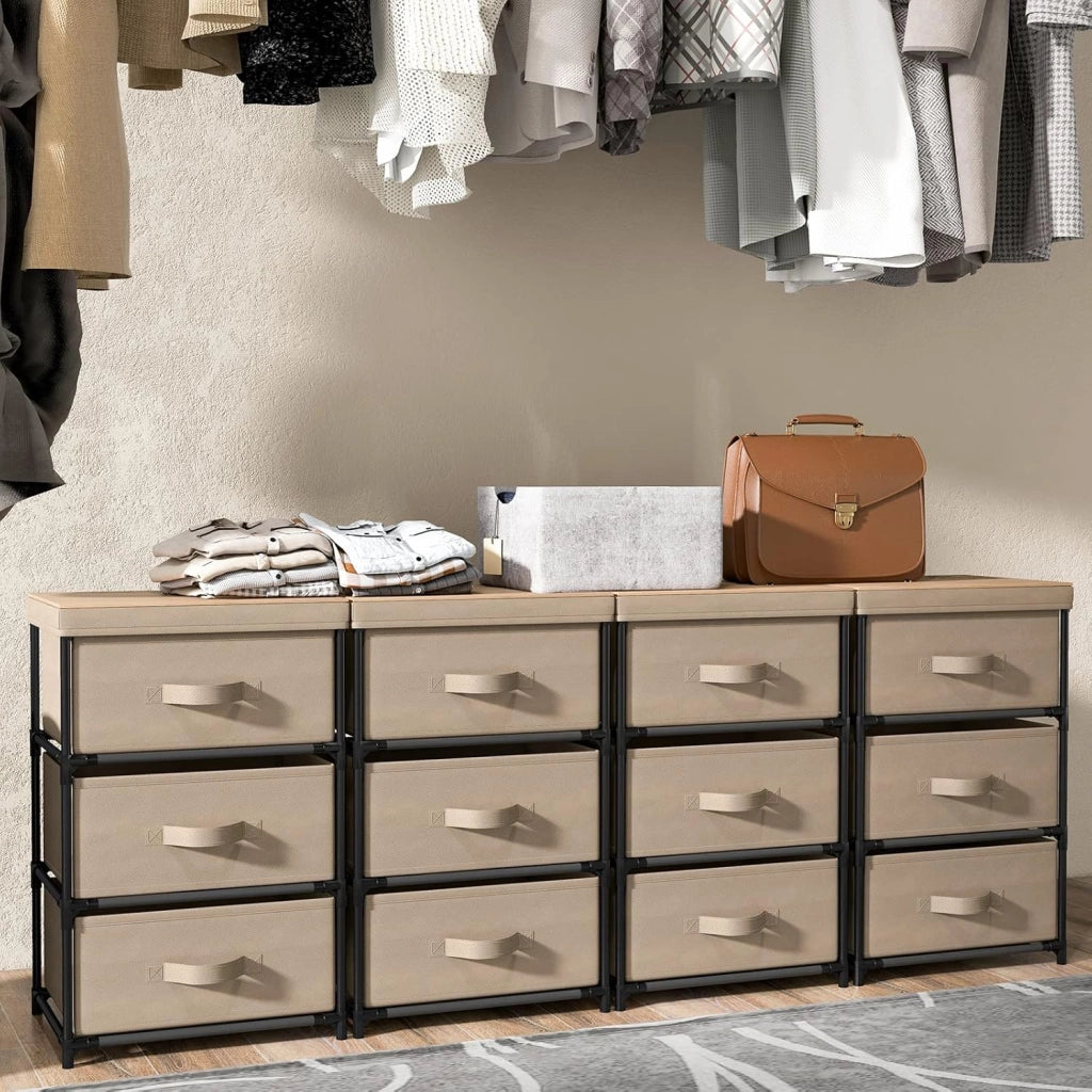 Cassettiera in Tessuto, Mobile con 3 Cassetti e Struttura Robusta in Metallo, Armadio per Camera da Letto, Soggiorno, Ingresso, 40 x 30 x 62 cm (Caffè)