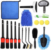 Kit di pulizia 18 pezzi per auto con guantone, guanti, asciugamani, set di spazzole per pneumatici, kit di pulizia interno ed esterno per auto, moto, bicicletta, ruote, motori, emblemi, griglie di ventilazione