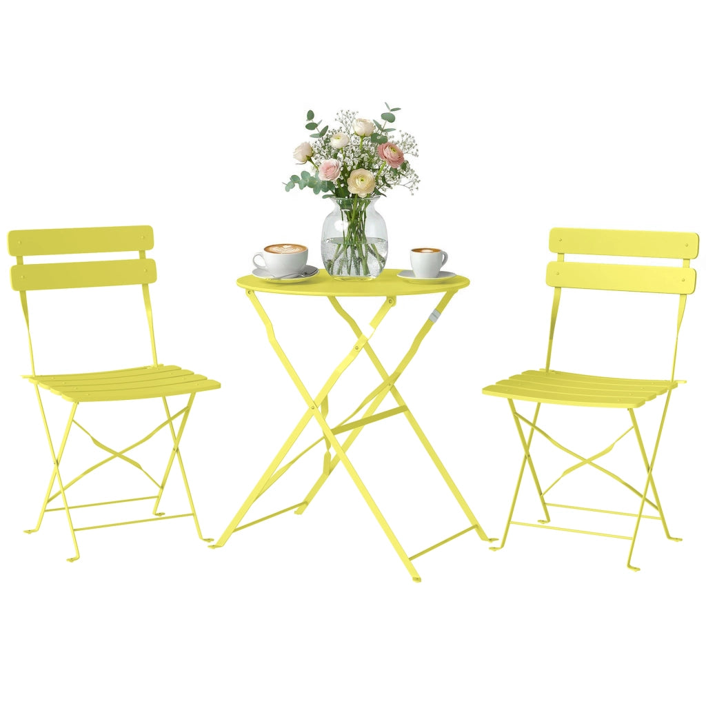 Set Giardino Tavolo e Sedie Pieghevoli ¨C zephmum ¨C Giallo, Legno, 3 Pezzi