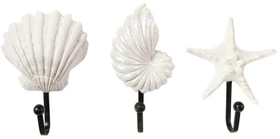 Wandhaken con tema Beach per asciugamani, cappelli, attrezzi per abbigliamento, stelle di mare, conchiglie, decorazione da parete per bagno, camera da letto o cucina, 3-pack