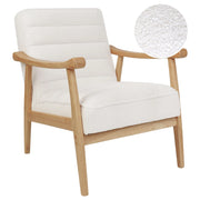 Poltrona Bianco Poliestere Boucle Tappezzeria Design Retrò Struttura in legno Braccioli Soggiorno