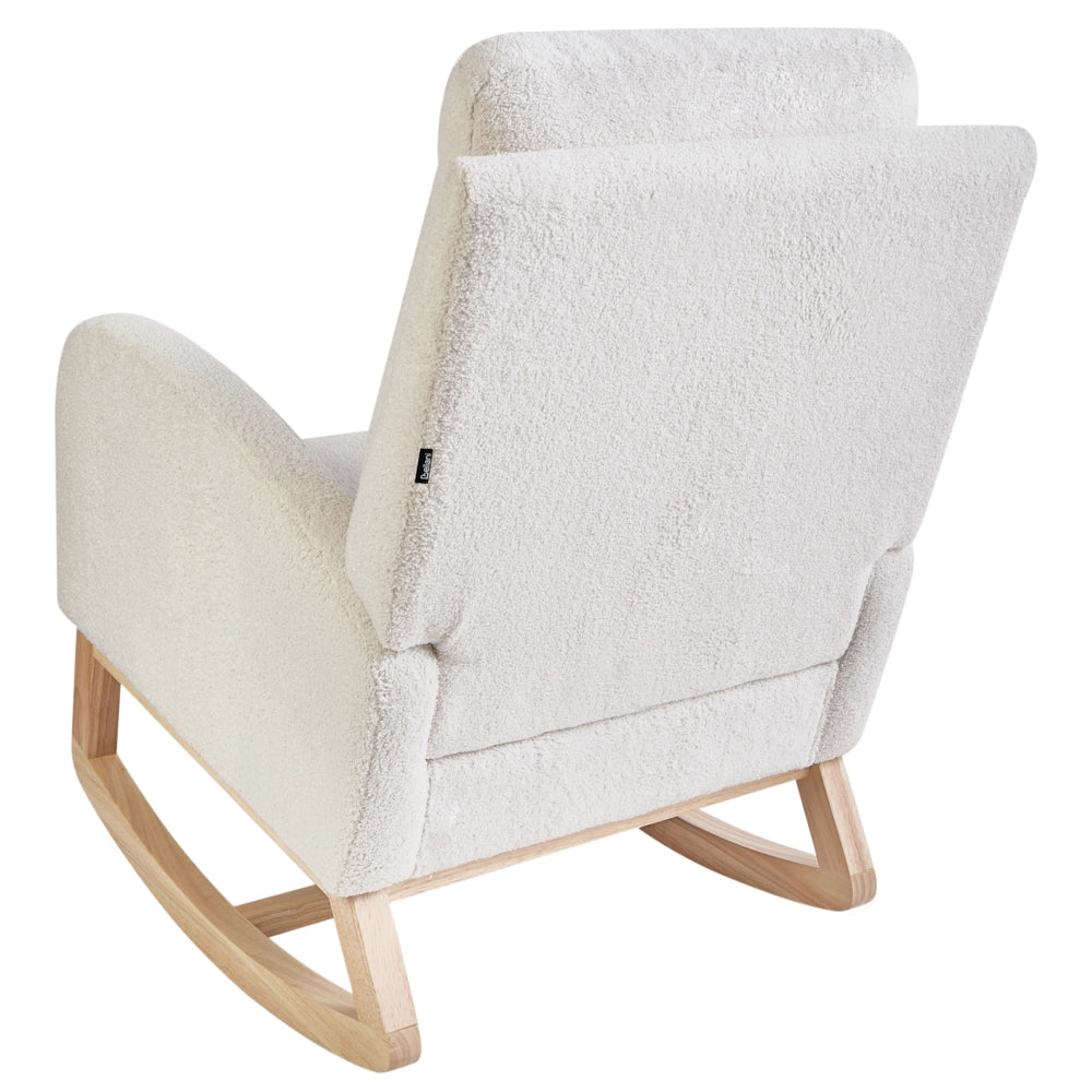 Sedia a dondolo in Boucle bianco sporco e legno di gomma soggiorno salotto