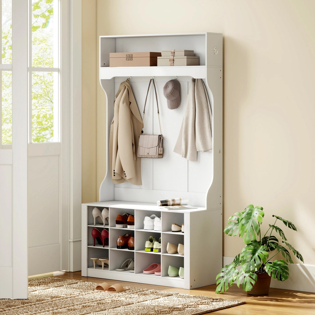 Banca Ingresso con Scarpiera e Appendiabiti ¨C Zephmum ¨C Bianco 80x40x100 cm