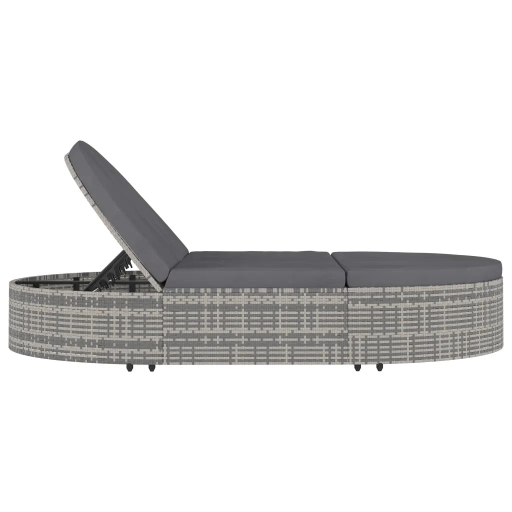 Lettino Prendisole a 2 Posti con Cuscini in Polyrattan Grigio 48127