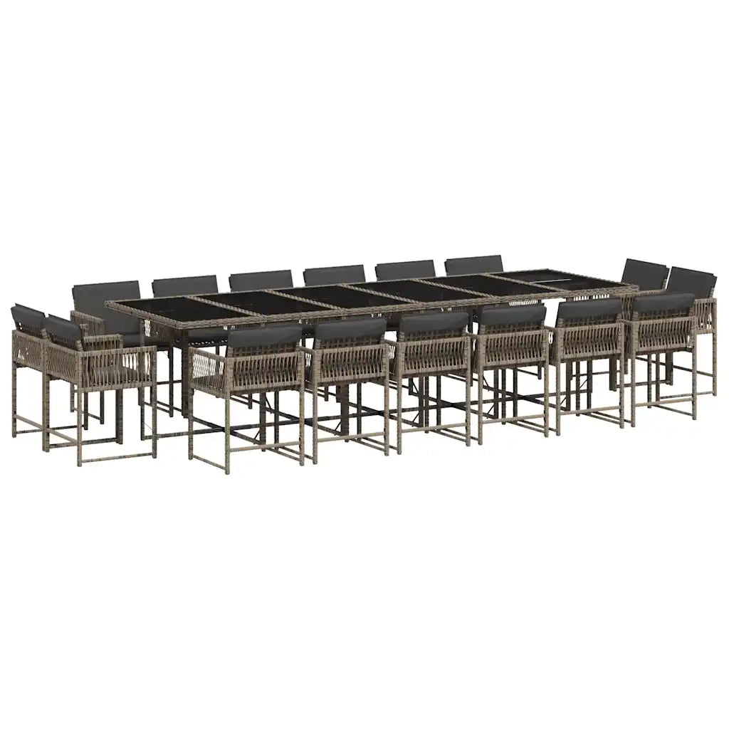 Set da Pranzo da Giardino 17pz con Cuscini Grigio in Polyrattan 3211604