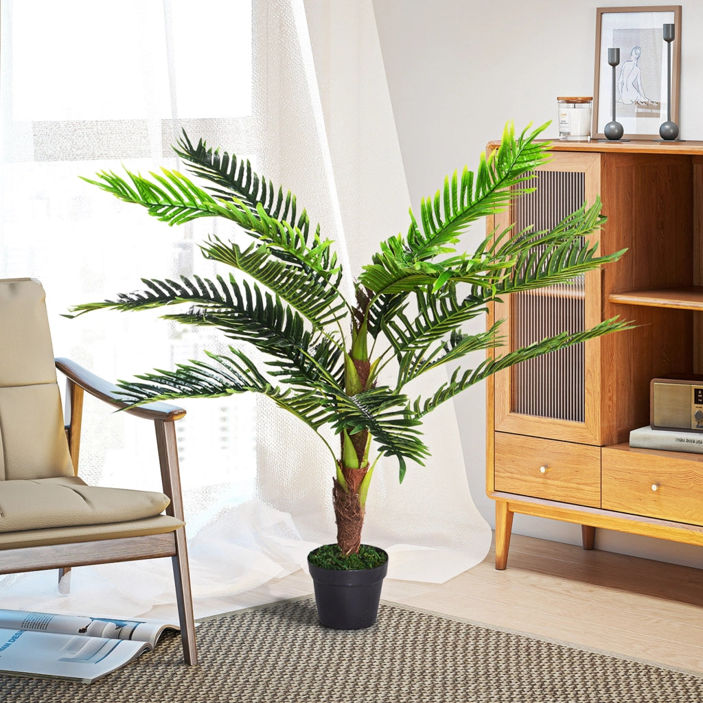 Pianta Artificiale Palma Cycas Alta 123cm per Interno ed Esterno con Vaso Incluso