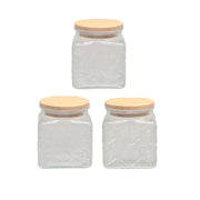 MA MAISON AQUARE SET 3 BARATTOLI QUADRATI IN VETRO CON TAPPO IN LEGNO 10X10 H CM FANTASIE ASSORTITE