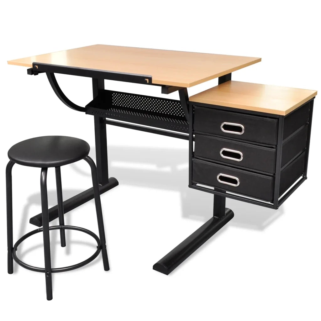 Tavolo da Disegno Inclinabile con 3 Cassetti e Sgabello CFW2582612