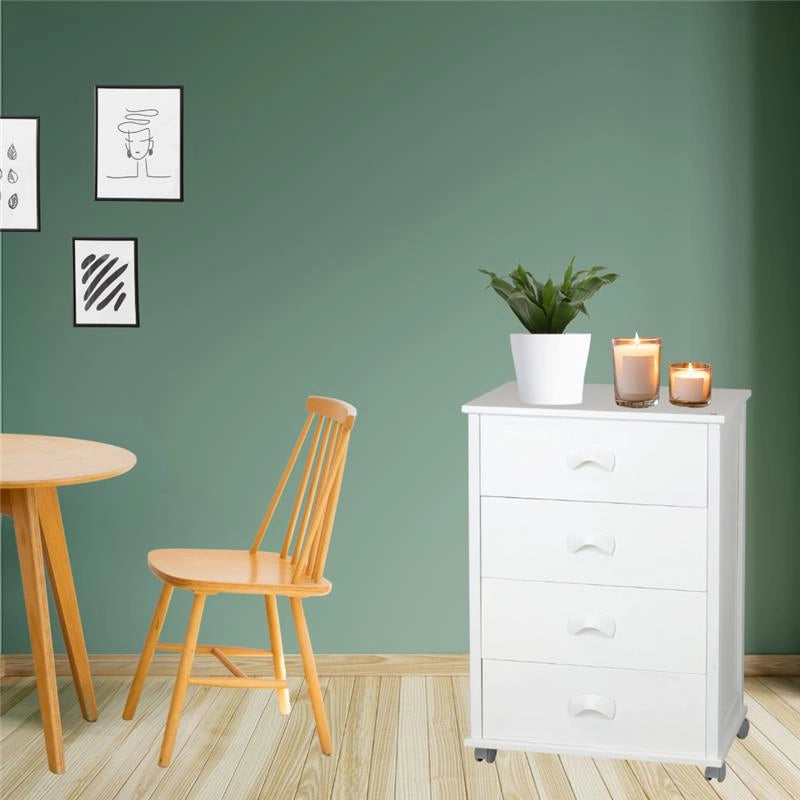 CASSETTIERA POKER PLUS BIANCO IN FAGGIO BASE INFERIORE IN MULTISTRATO DI BETULLA 4 CASSETTI  RUOTE IN PLASTICA GOMMATA