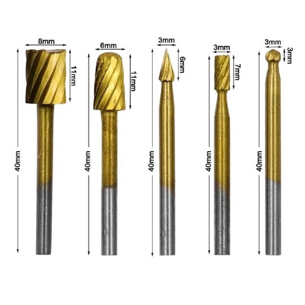 Trade Shop - Set 10 Mini Frese Raspe In Acciaio Per Lavorazione Rifinitura Legno Codolo 3 Mm -